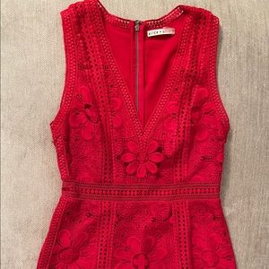 Alice and Olivia Red Lace V Neck Dress